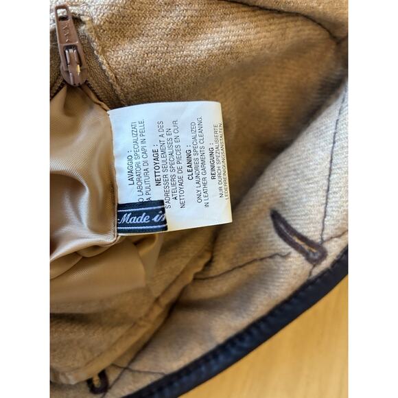 VTG 90s Quilted Brown Leather Wool Jacket Italian Designer Gimo’s Chore Coat L - Picture 12 of 16